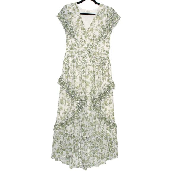 Max Studio Floral Ruffle Midi Dress Green & White Size Large - Picture 2 of 8